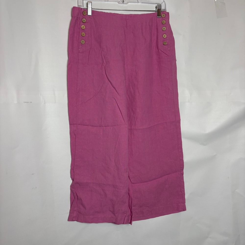 J. Jill Love Linen Pink Wide Leg Crop Pants Small Petite Button Side Sailor Boho